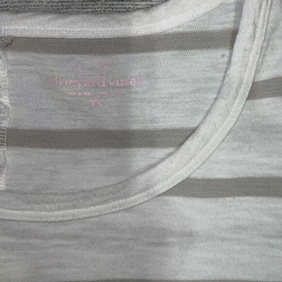 Vineyard Vines Anguilla Stripe Top White Tan Nautical Cotton 3/4 Sleeves Sz XS - Picture 4 of 8